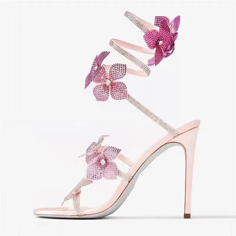 Crystal Flower Stiletto Sandals