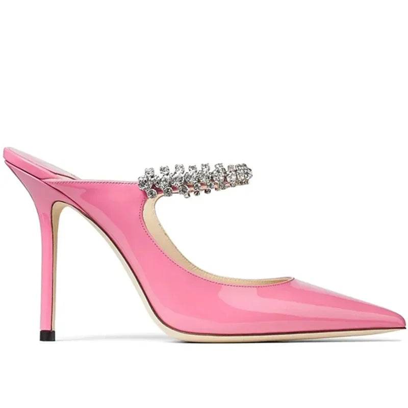 Rhinestone Chain Pointed Mule Heels