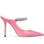 Rhinestone Chain Pointed Mule Heels