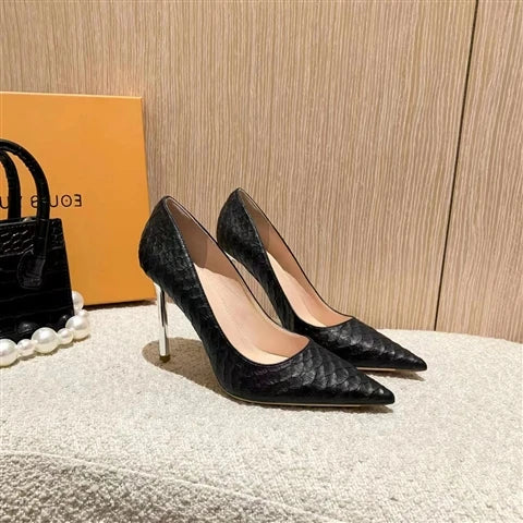 Embossed Pointed-Toe Stiletto Court Pumps