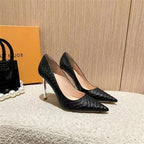 Embossed Pointed-Toe Stiletto Court Pumps