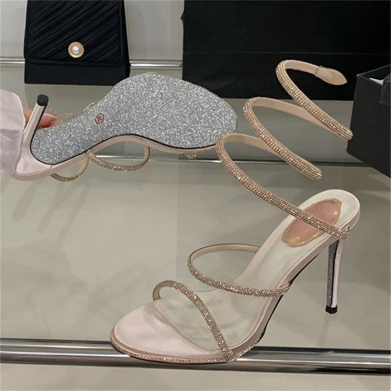 Crystal Wraparound Stiletto Sandals
