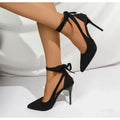 Black Black Suede Ribbon Tie Stiletto Heels product view 1 - Delvore