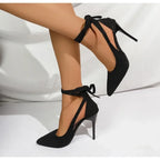 Black Black Suede Ribbon Tie Stiletto Heels product view 1 - Delvore