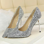 Glitter Pointed-Toe Bridal Pumps