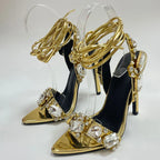 Crystal Lace-Up Stiletto Sandals