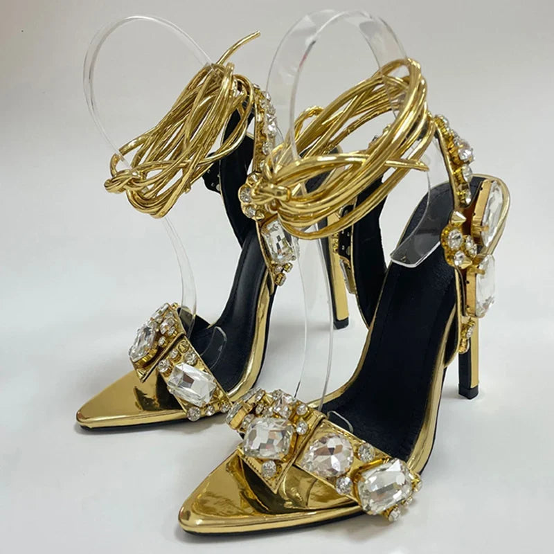 Crystal Lace-Up Stiletto Sandals