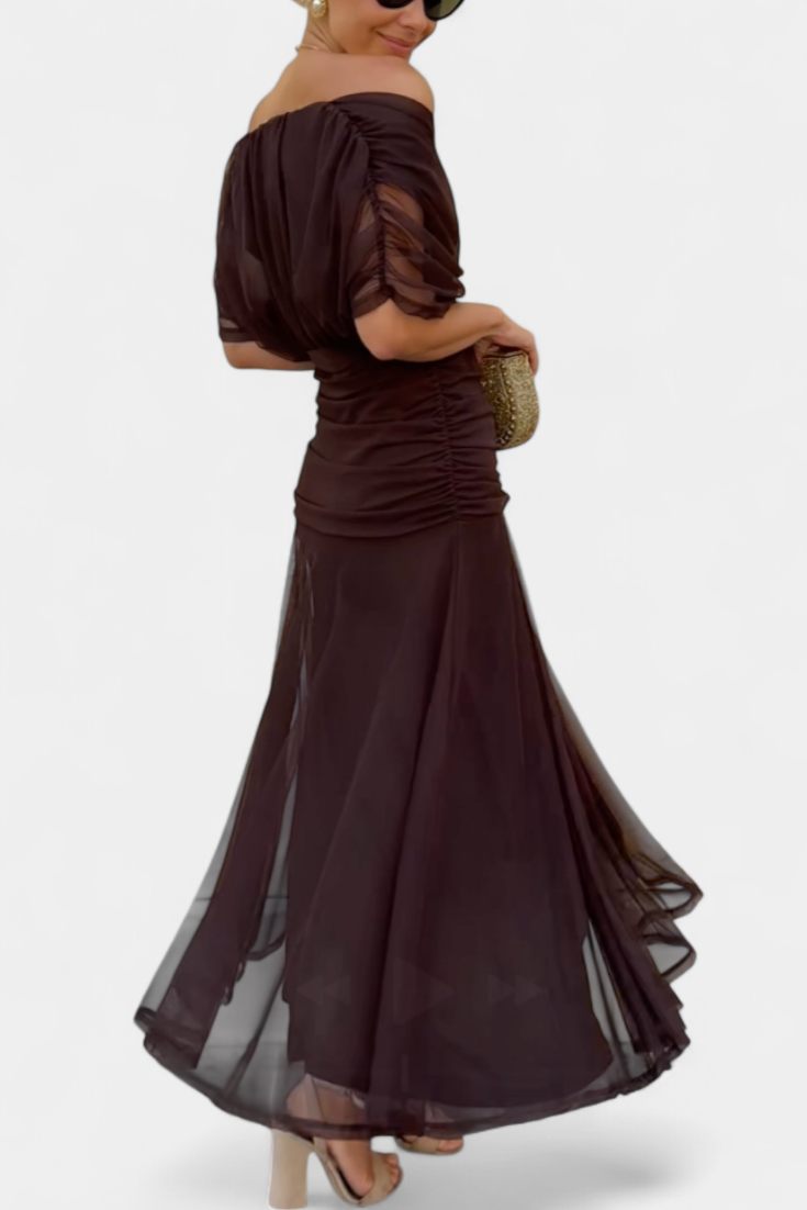 Women's Off Shoulder Draped Ruched Maxi Dress product view 3 - Delvore