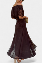 Women's Off Shoulder Draped Ruched Maxi Dress product view 3 - Delvore
