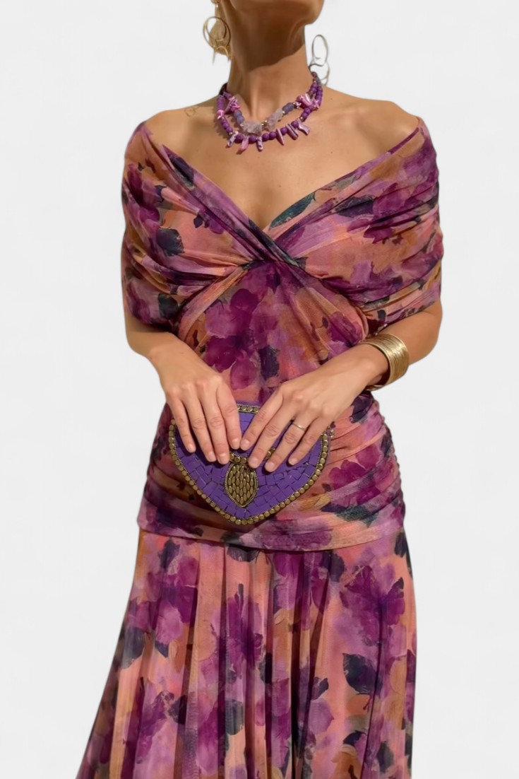 Women's Off Shoulder Draped Ruched Maxi Dress product view 11 - Delvore