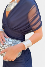 Women's Off Shoulder Draped Ruched Maxi Dress product view 17 - Delvore