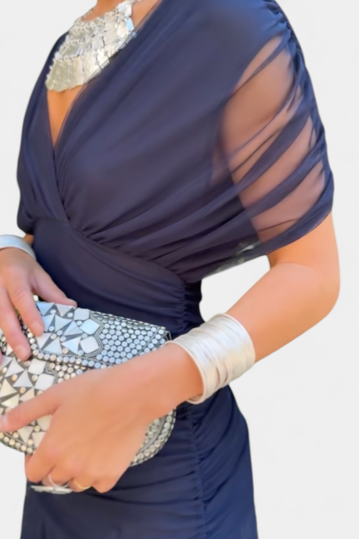 Women's Off Shoulder Draped Ruched Maxi Dress product view 17 - Delvore