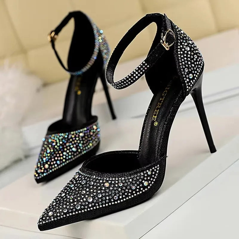 Rhinestone Ankle Strap Stilettos