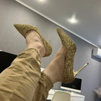 Glitter Pointed-Toe Bridal Pumps