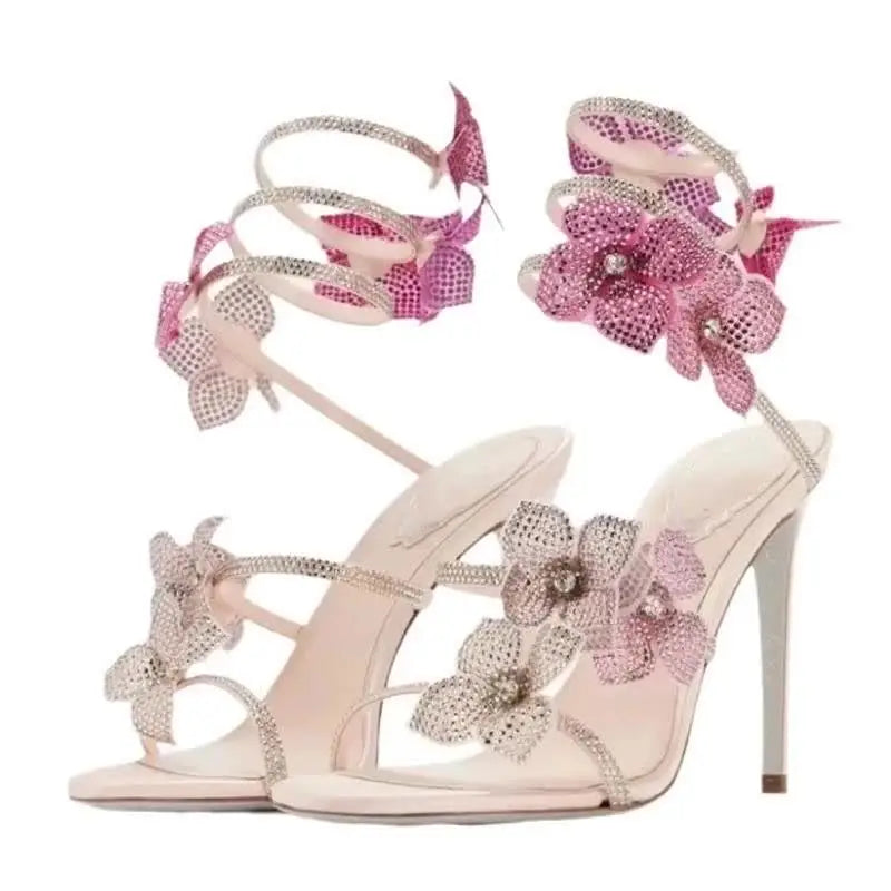 Crystal Flower Stiletto Sandals