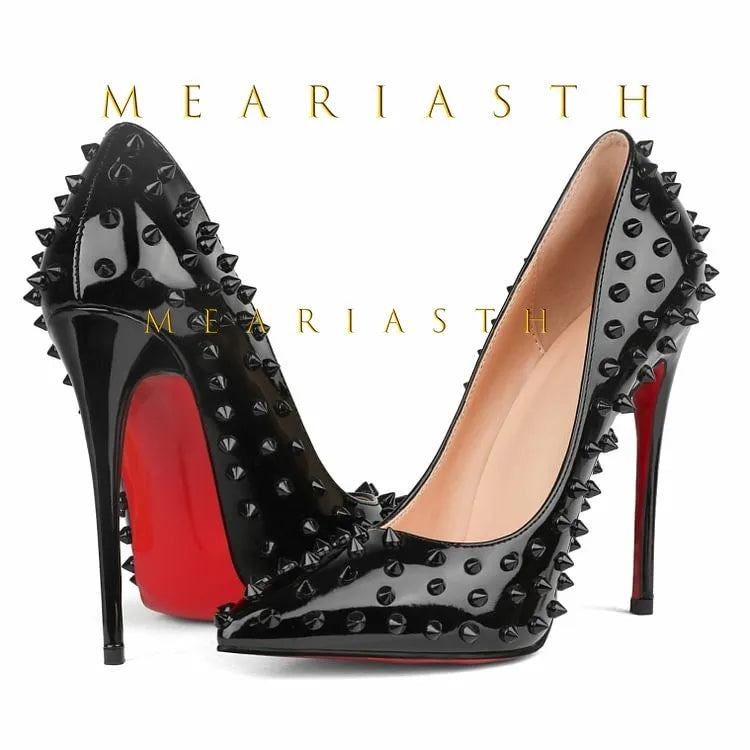 Studded Pointed-Toe Stiletto Court Pumps