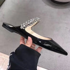 Rhinestone Chain Pointed Mule Heels