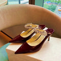 Rhinestone Chain Pointed Mule Heels