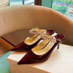 Rhinestone Chain Pointed Mule Heels