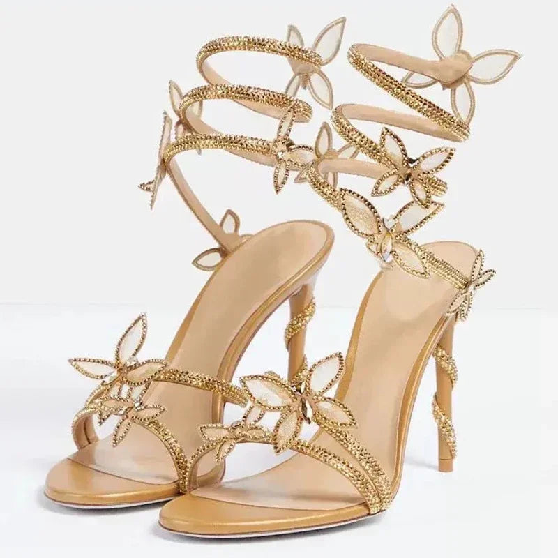 Crystal Flower Stiletto Sandals
