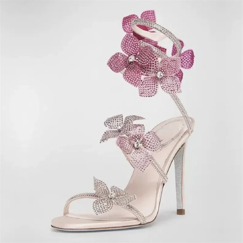 Crystal Flower Stiletto Sandals