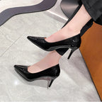 Black Patent-Effect Stiletto Court Pumps