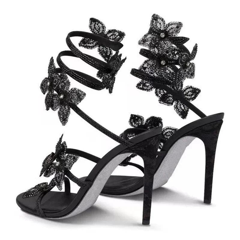 Crystal Flower Stiletto Sandals