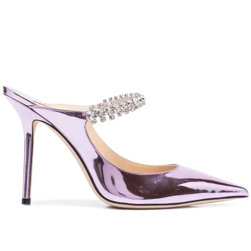 Rhinestone Chain Pointed Mule Heels