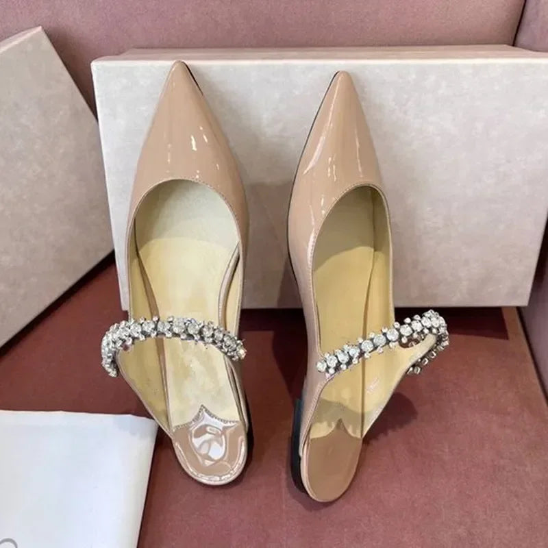 Rhinestone Chain Pointed Mule Heels