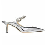 Rhinestone Chain Pointed Mule Heels