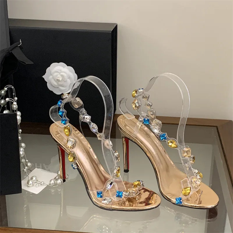 Multicolour Crystal Clear Strap Stiletto Sandals