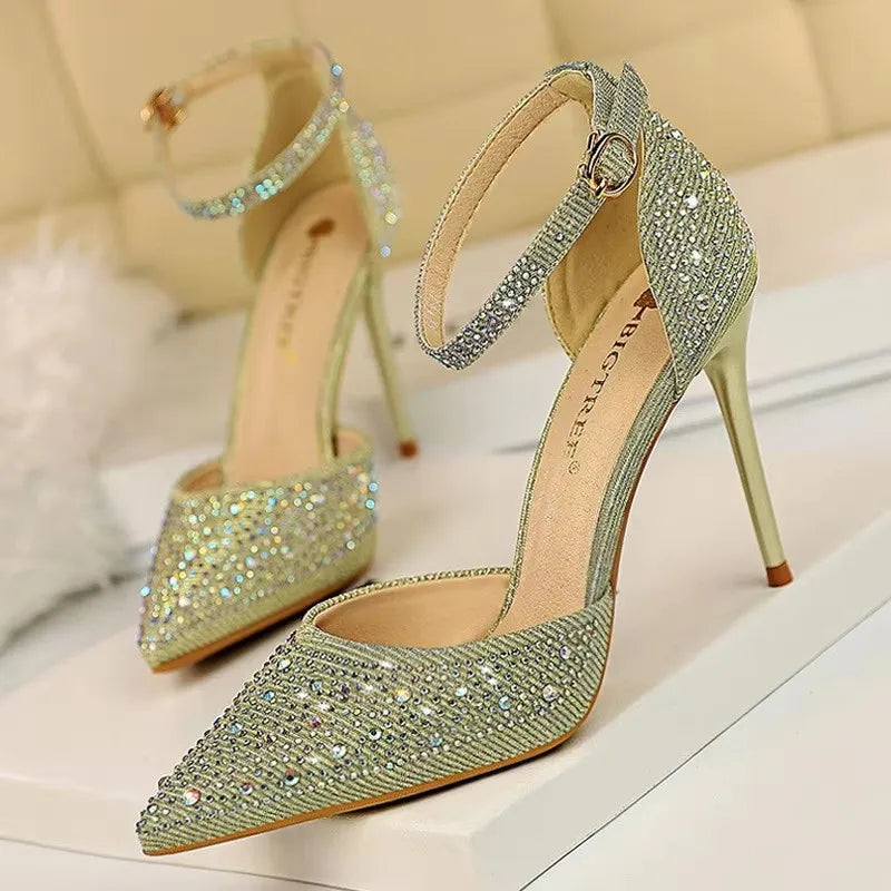 Rhinestone Ankle Strap Stilettos