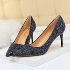 Glitter Pointed-Toe Bridal Pumps