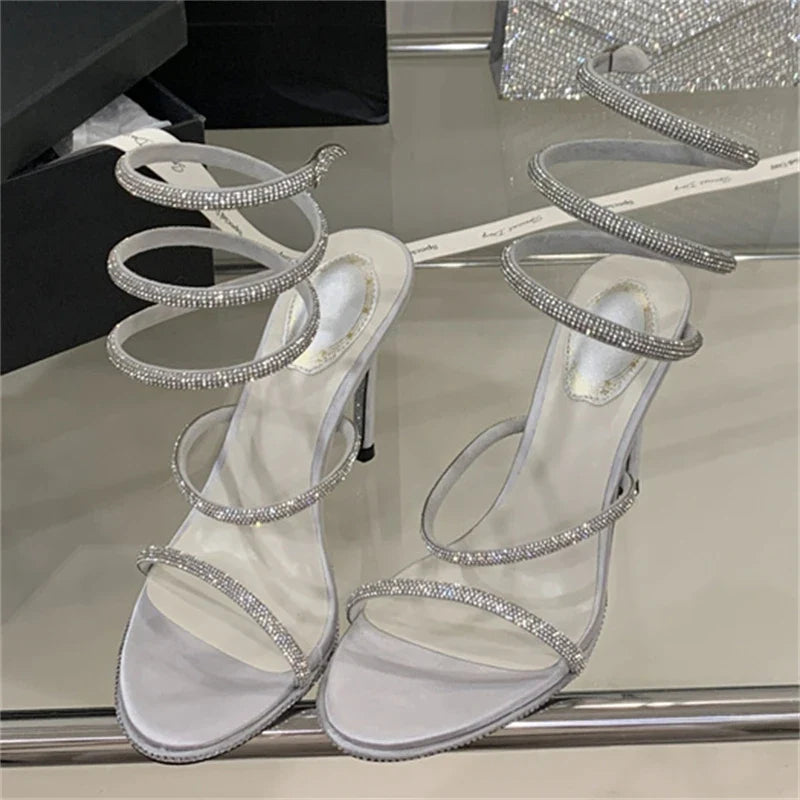 Crystal Wraparound Stiletto Sandals