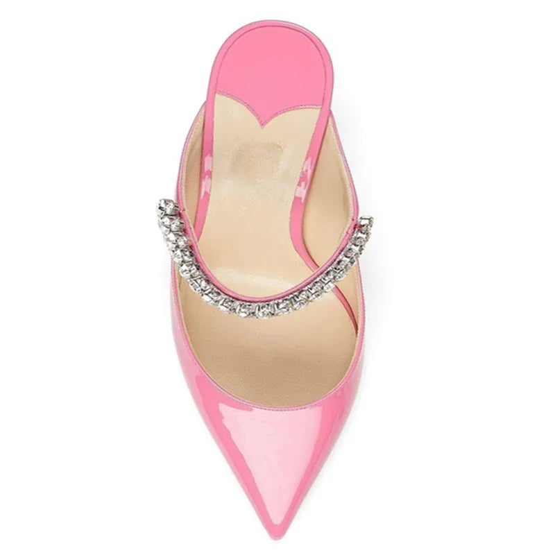 Rhinestone Chain Pointed Mule Heels
