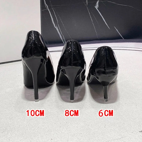 Black Patent-Effect Stiletto Court Pumps