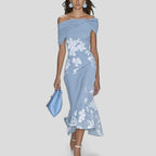 Women's Floral Off Shoulder Ruched Midi Dress product view 4 - Delvore