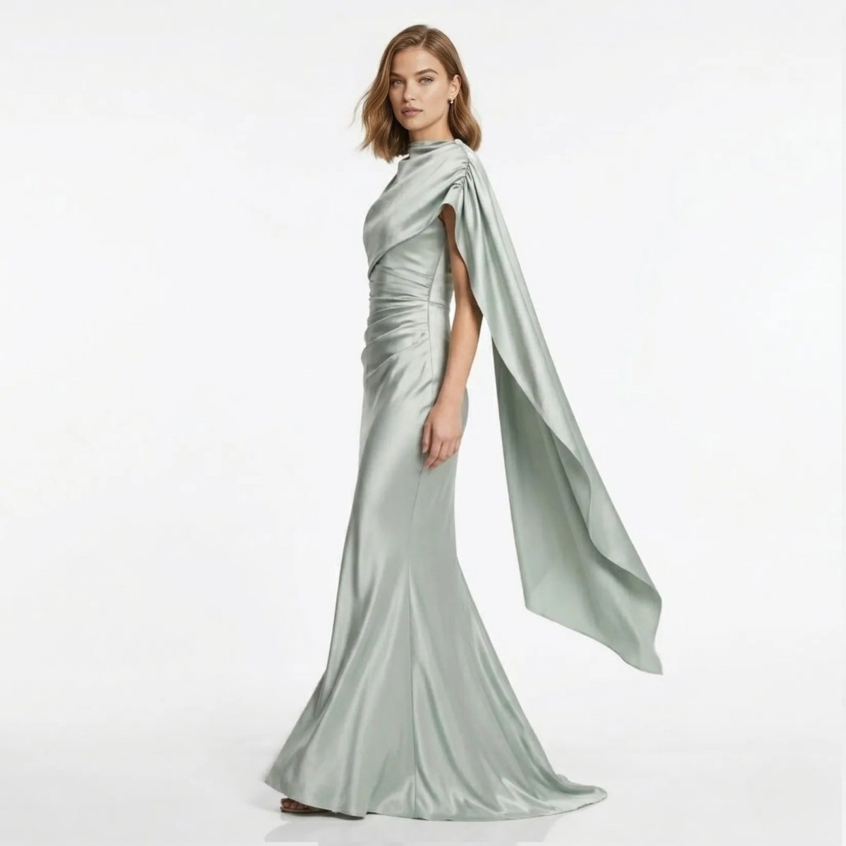 Satin Cape Sleeve Maxi Dress product view 7 - Delvore