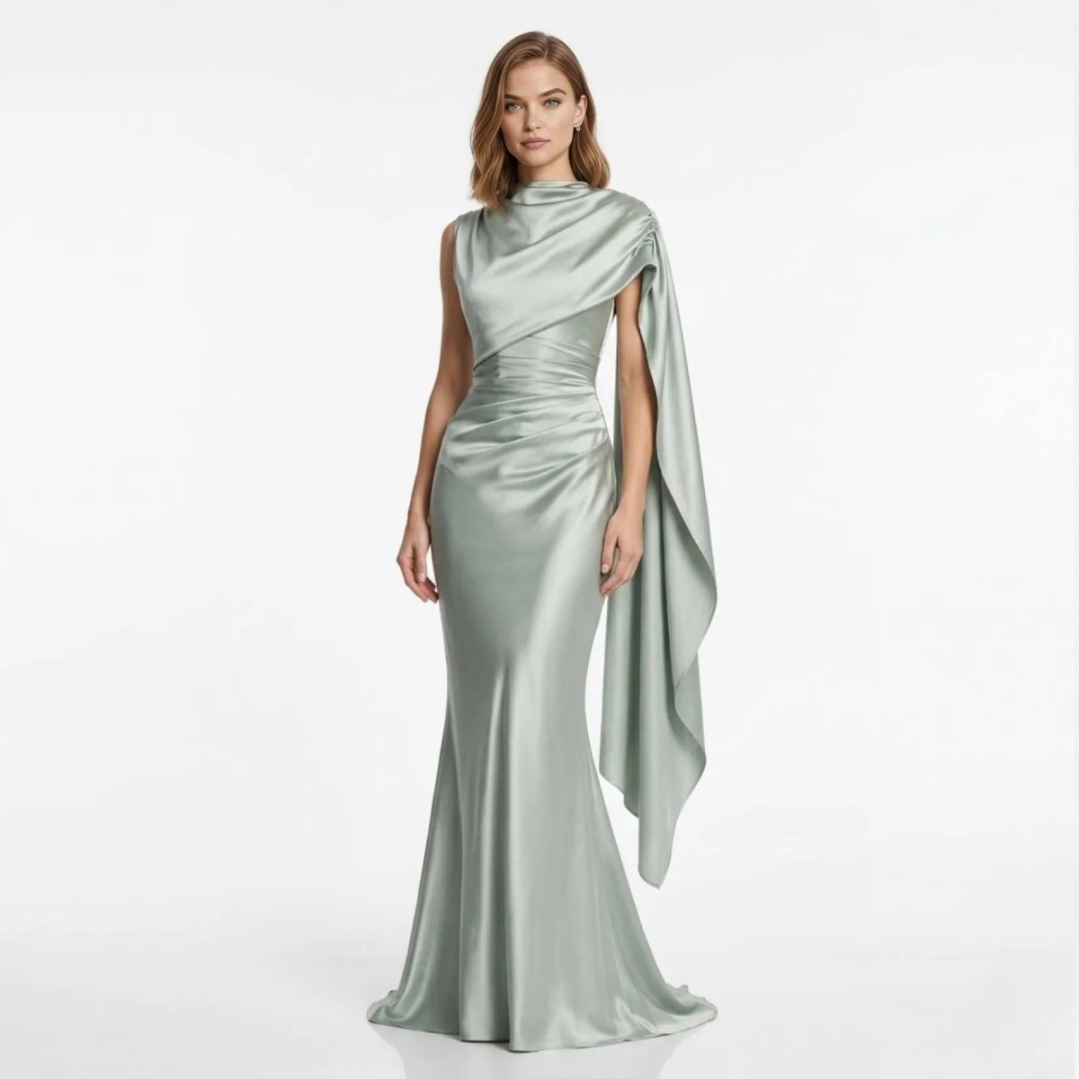 Satin Cape Sleeve Maxi Dress product view 6 - Delvore