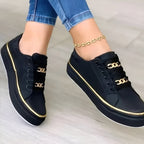 Women's Gold Chain Platform Lace-Up Sneakers product view 3 - Delvore