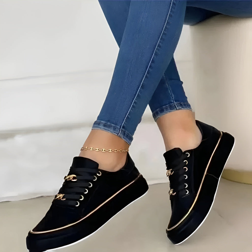 Women's Gold Chain Platform Lace-Up Sneakers product view 6 - Delvore