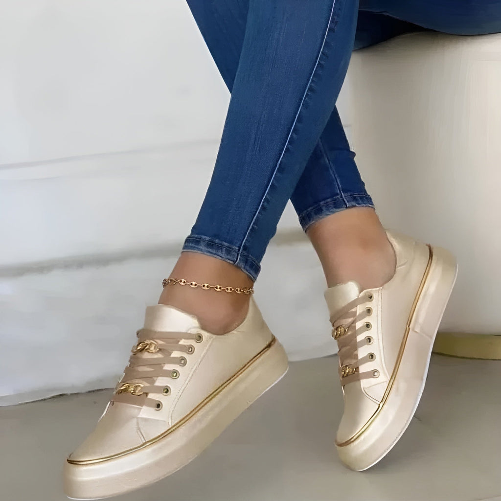 Women's Gold Chain Platform Lace-Up Sneakers product view 5 - Delvore
