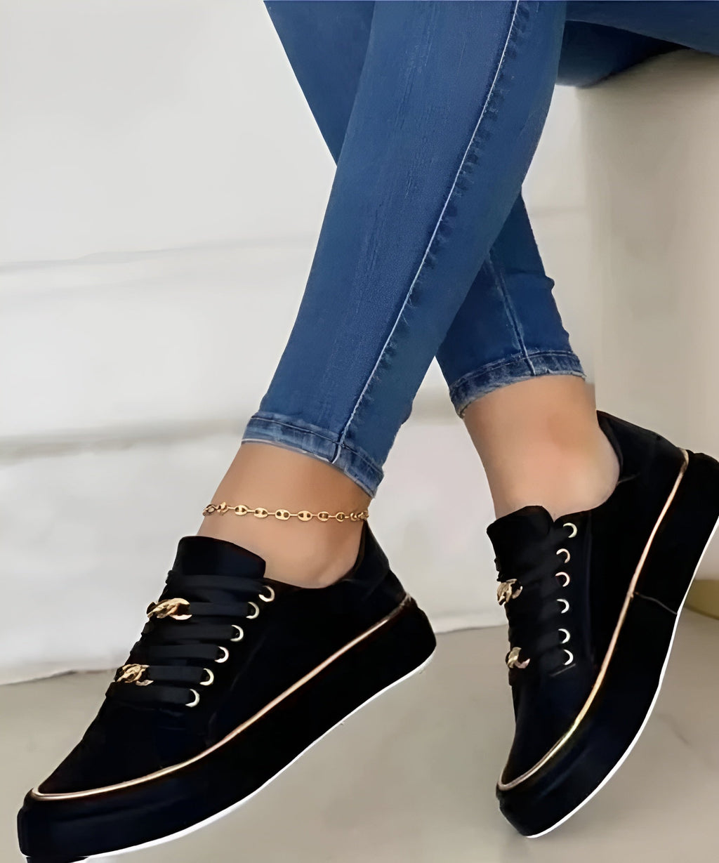 Women's Gold Chain Platform Lace-Up Sneakers product view 2 - Delvore