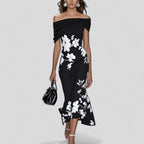 Women's Floral Off Shoulder Ruched Midi Dress product view 5 - Delvore