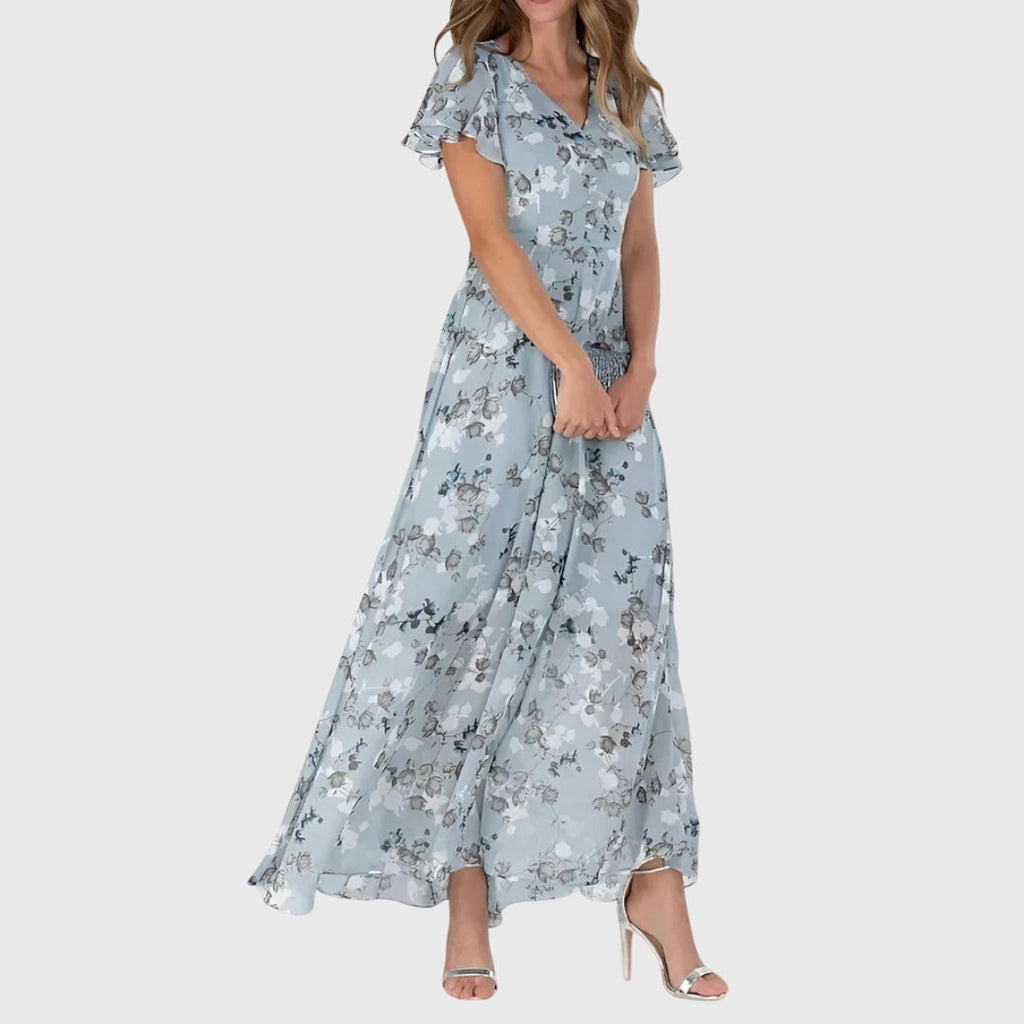 Women's Floral Short Sleeve V-Neck Maxi Dress product view 2 - Delvore