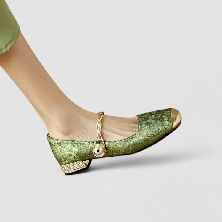 Women's Mary Jane Flat Shoes, Textured Fabric Gold Buckle Strap Ballet Flat, Smart Casual Everyday Shoes for Women product view 5 - Delvore