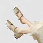Women's Mary Jane Flat Shoes, Textured Fabric Gold Buckle Strap Ballet Flat, Smart Casual Everyday Shoes for Women product view 14 - Delvore