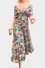 Women's Off Shoulder Draped Ruched Maxi Dress product view 8 - Delvore