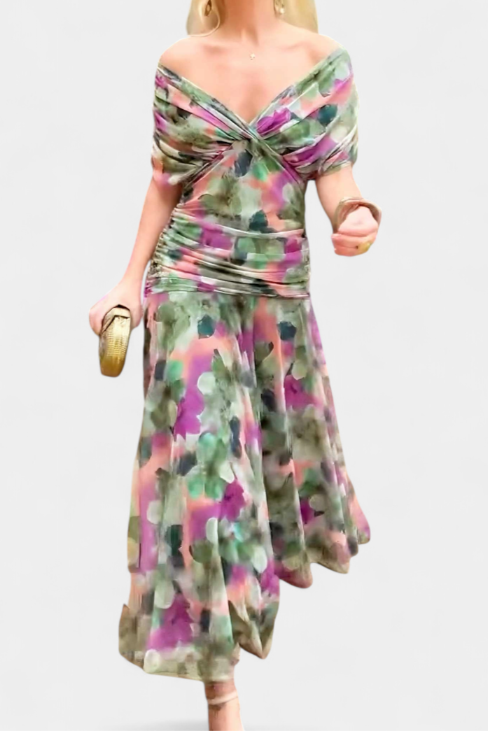 Women's Off Shoulder Draped Ruched Maxi Dress product view 8 - Delvore