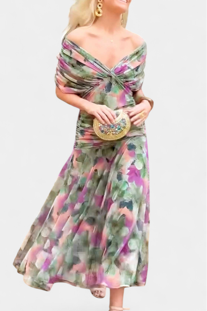 Women's Off Shoulder Draped Ruched Maxi Dress product view 9 - Delvore